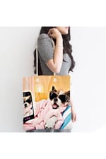 RealHomes Unisex Selfie Çekinen Köpek Modern Fermuarlı Plaj Çantası, Canta-5680