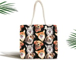 RealHomes Unisex Siyah Zemindeki Sevimli Köpekler Modern Fermuarlı Plaj Çantası, Canta-5660