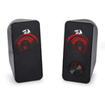 Redragon Stereo Hoparlör 2.0 Stentor (GS500) 2 x 3 W Arka Aydınlatmalı Bilgisayar için, Kırmızı, USB üzerinden güç beslemesi ve 3,5 mm jak fişi, siyah