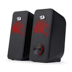 Redragon Stereo Hoparlör 2.0 Stentor (GS500) 2 x 3 W Arka Aydınlatmalı Bilgisayar için, Kırmızı, USB üzerinden güç beslemesi ve 3,5 mm jak fişi, siyah
