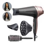 Remington Saç Kurutma Makinesi Curl & Straight, 3 Şekillendirme Aparatı Dahil, Konik Şekilli, Kıvırcık Saç Şekillendirme Başlığı, Difüzör, 45 Mm Yuvarlak Fırça, Bukleler Ve Dalgalar, 2200W D5706