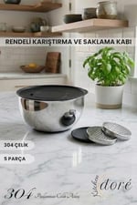 Rendeli Karıştırma Çırpma ve Saklama Kabı 5 Parça Derin Yapılı Hamur Yoğurmaya Uygun