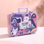 Renkli Kedi Desenli Beslenme Kutusu - 700 ml 3 Bölmeli Taşıma Kulplu Çocuk Beslenme Kabı PP (Pembe)