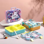 Renkli Kedi Desenli Beslenme Kutusu - 700 ml 3 Bölmeli Taşıma Kulplu Çocuk Beslenme Kabı PP (Pembe)