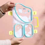 Renkli Kedi Desenli Beslenme Kutusu - 700 ml 3 Bölmeli Taşıma Kulplu Çocuk Beslenme Kabı PP (Pembe)