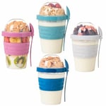 Renkli Take and Go Kaşıklı Hazneli Meyveli Yoğurt Kabı Piknik Iş Atıştırmalık Diyet Müsli Granola Süt Bardağı (Gece Mavisi)