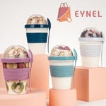 Renkli Take and Go Kaşıklı Hazneli Meyveli Yoğurt Kabı Piknik Iş Atıştırmalık Diyet Müsli Granola Süt Bardağı (Gece Mavisi)