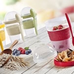 Renkli Take and Go Kaşıklı Hazneli Meyveli Yoğurt Kabı Piknik Iş Atıştırmalık Diyet Müsli Granola Süt Bardağı (Beyaz)
