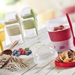 Renkli Take and Go Kaşıklı Hazneli Meyveli Yoğurt Kabı Piknik Iş Atıştırmalık Diyet Müsli Granola Süt Bardağı (Beyaz)