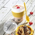 Renkli Take and Go Kaşıklı Hazneli Meyveli Yoğurt Kabı Piknik Iş Atıştırmalık Diyet Müsli Granola Süt Bardağı (Beyaz)