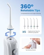 RENPHO Akülü Diş Duşu, 300ML Taşınabilir Suya Dayanıklı USB Şarj Edilebilir Dental Oral Irrigator, DIY ile 4 Mod, 5 Jet Uç, Su Diş Seçtikleri Ev Seyahati için Diş Temizleyici