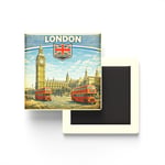 Retro Birleşik Krallık Londra Şehri Temalı Vintage Buzdolap Magneti – 9x9 cm