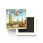 Retro Birleşik Krallık Londra Şehri Temalı Vintage Buzdolap Magneti – 9x9 cm