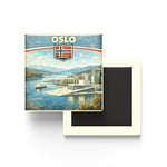 Retro Norveç Oslo Şehri Temalı Vintage Buzdolap Magneti – 9x9 cm