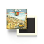 Retro Portekiz Lizbon Şehri Temalı Vintage Buzdolap Magneti – 9x9 cm