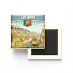 Retro Portekiz Lizbon Şehri Temalı Vintage Buzdolap Magneti – 9x9 cm