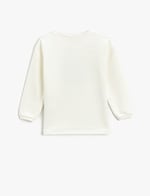 Ribbanalı Sweatshirt Parlak Kalp Baskılı Bisiklet Yaka