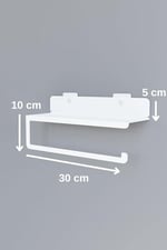 Risingmaber Ultra Güçlü Yapışkanlı Beyaz Metal Baharatlık Raflı Havluluk, Kağıt Havlu Tutucu MT94B
