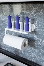 Risingmaber Ultra Güçlü Yapışkanlı Beyaz Metal Baharatlık Raflı Havluluk, Kağıt Havlu Tutucu MT94B