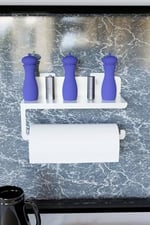 Risingmaber Ultra Güçlü Yapışkanlı Beyaz Metal Baharatlık Raflı Havluluk, Kağıt Havlu Tutucu MT94B