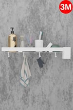 Risingmaber Yapışkanlı Beyaz Mutfak Düzenleyici Banyo Düzenleyici ve Askı Kancalı Banyo Rafı 3M Yapışkanlı Tasarım MT87B