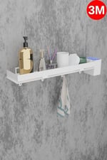 Risingmaber Yapışkanlı Beyaz Mutfak Düzenleyici Banyo Düzenleyici ve Askı Kancalı Banyo Rafı 3M Yapışkanlı Tasarım MT87B
