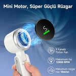ROBEVE Blic BWFN22 Turbo El Vantilatörü Mini Fan Vantilatör Katlanabilir 3’ü 1 Arada Taşınabilir Fan 5 Kademeli LED Ekranlı USB-C Şarjlı Mini Vantilatör Boyun Askılı Masaüstü Kullanım (Beyaz)