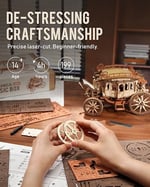 ROKR Yetişkinler için 3D Ahşap Model Kitleri Mekanik Müzik Kutusu Posta Arabası Modeli Yapı Kitleri Ahşap Yapboz Çocuklar ve Yetişkinler için Doğum Günü Hediyeleri, Posta Arabası AMKA1