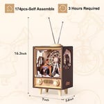 Rolife 3D Ahşap Yapbozlar Müzik Kutusu Gün Batımı Karnaval Sahne Minyatür TV Retro Model Kitleri Yetişkinler için Yapım Gece Işıkları LED Eklenti 174 adet (AMT01)