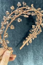 Rose Rengi Kristal Taşlı El Yapımı Angel Model Kına Ve Gelin Tacı