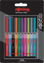 rOtring Fineliner, İnce Keçe Uçlu Kalem 0.4 mm, 10'lu Paket, Karışık Renkler