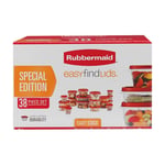 Rubbermaid 38 Parça Kolay Bulunan Kapak Kırmızı Yiyecek Saklama Seti - Mutfak Depolama