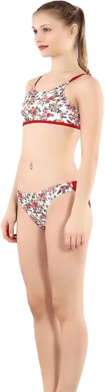 RUKO 2263-2 KIZ ÇOCUK ÇİÇEKLİ KIRMIZI BİKİNİ
