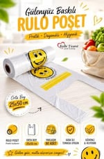 Rulo Poşet Orta Boy Gülenyüz Baskılı Poşet Hışır Atlet Poşet Market Manav Poşeti Beyaz Poşet