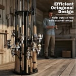 Rush Creek Creations 16 Çubuk İplik Olta Rafı - Garaj, Bodrum veya Kulübe için Premium Olta Tutacağı - Balık Ağları, Mücadele ve Aksesuarlar için Üst Plaka Ekleri - Olta Takımı Depolama