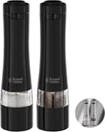 Russell Hobbs 28010-56 Tuz ve Karabiber Öğütücü Seti, Elektirikli, Seramik Öğütücü, İnce ve İri Ayarlanabilir Öğütme Seviyesi, LED Aydınlatma, Pille Çalıştırma, Baharat Öğütücü, Siyah