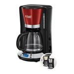 Russell Hobbs Colours+ dijital kahve makinesi, kırmızı, programlanabilir zamanlayıcı, 1,25 l cam sürahi, 10 fincana kadar, sıcak tutma plakası, otomatik kapanma, 1100 W, filtre kahve makinesi 24031-56