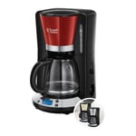 Russell Hobbs Colours+ dijital kahve makinesi, kırmızı, programlanabilir zamanlayıcı, 1,25 l cam sürahi, 10 fincana kadar, sıcak tutma plakası, otomatik kapanma, 1100 W, filtre kahve makinesi 24031-56