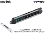 S-link SPGKS05 1.5m 3G1.5mm2 900 Joule 5Li Akım Kor. Gri Priz Çoklayıcı