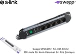 S-link SPGKS05 1.5m 3G1.5mm2 900 Joule 5Li Akım Kor. Gri Priz Çoklayıcı