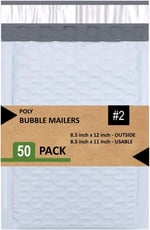 SALES4LESS #2 Poly Bubble Mailers 20,5 x 30,5 cm Dolgulu Zarf Postası Su Geçirmez 50'li Paket (PBM8512-50), Beyaz