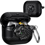 Samsung Galaxy Buds 3 FE/Buds 3 Pro/Buds 3 Kılıf Kapak Kafatası Kilitli ve Anahtarlıklı Erkekler için, Komik Karbon Fiber Darbeye Dayanıklı Sert Kabuk İskelet Kapak Galaxy Buds 3 Pro için
