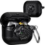 Samsung Galaxy Buds 3 FE/Buds 3 Pro/Buds 3 Kılıf Kapak Kafatası Kilitli ve Anahtarlıklı Erkekler için, Komik Karbon Fiber Darbeye Dayanıklı Sert Kabuk İskelet Kapak Galaxy Buds 3 Pro için