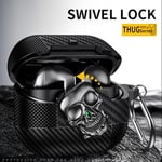 Samsung Galaxy Buds 3 FE/Buds 3 Pro/Buds 3 Kılıf Kapak Kafatası Kilitli ve Anahtarlıklı Erkekler için, Komik Karbon Fiber Darbeye Dayanıklı Sert Kabuk İskelet Kapak Galaxy Buds 3 Pro için