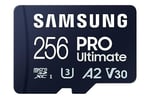 Samsung PRO Ultimate microSD kart + SD adaptörü, 256 GB, akıllı telefonlar, drone ve aksiyon kamerası, UHS-I U3, 200 MB/s okuma, 130 MB/s yazma, MB-MY256SA/WW