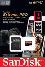 SanDisk 1 TB Extreme PRO microSDXC kart + SD adaptör + RescuePRO Deluxe, 200 MB/s'ye kadar, A2 Uygulama Performansı, UHS-I, Sınıf 10, U3, V30 ile
