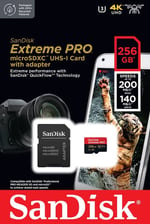 SanDisk 256 GB Extreme PRO microSDXC kartı + SD adaptörü + RescuePRO Deluxe, 200 MB/sn'ye kadar, A2 App Performance, UHS-I, Class 10, U3, V30