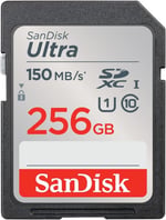 SanDisk 256 GB Ultra SDXC bellek kartı, 150 MB/s'ye kadar, A1 uygulama performansı, UHS-I, Class 10, U1
