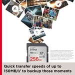 SanDisk 256 GB Ultra SDXC bellek kartı, 150 MB/s'ye kadar, A1 uygulama performansı, UHS-I, Class 10, U1