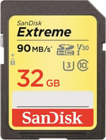 SanDisk Extreme 32 GB SDHC Speicherkarte bis zu 90 MB/Sek, Class 10, U3, V30, FFP